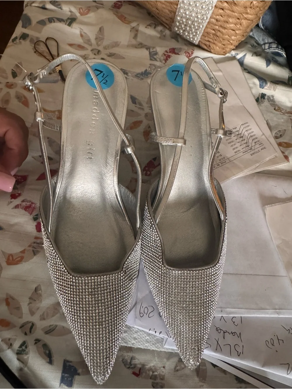 Madden Girl Silver Rhinestone Pointed Slingback Mules! NEW!